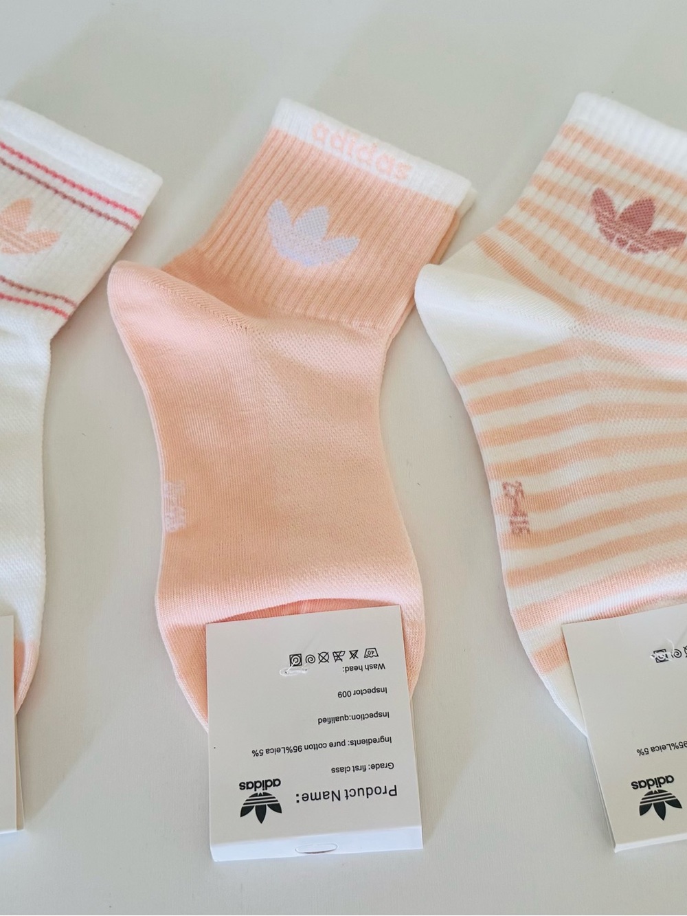 adidas Kids Peach & White Crew Socks - 3 Pack